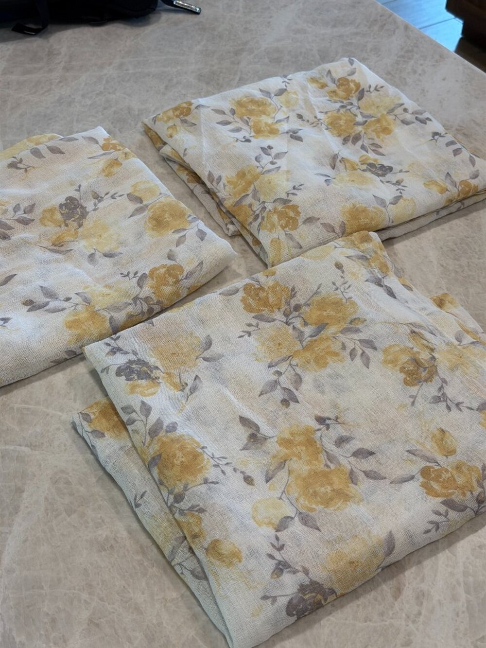 Ralph Lauren Belleisle Back Tab Window Panel Drapes 50 x 96 Floral Yellow Sheer